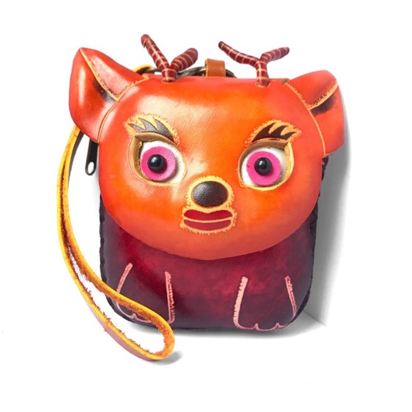 2 LEFT! Handmade Handcrafted Genuine Leather Mini Girly Reindeer Wristlet - Picture 2 of 5